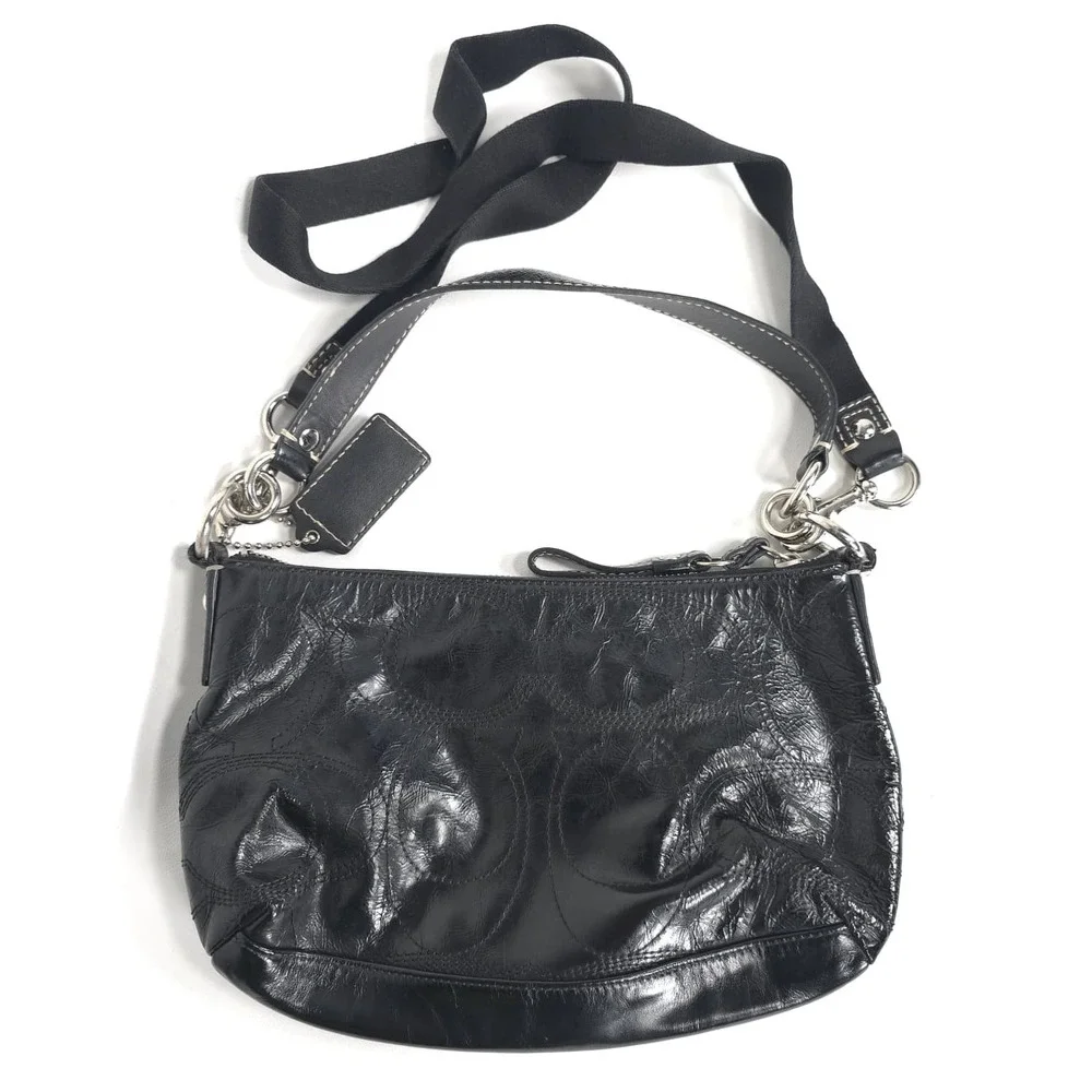 COACH Crossbody Black Patent Leather Embossed Shoulder Hobo Bag D1126 F15141